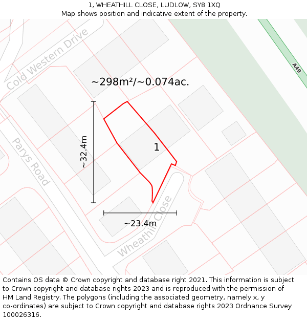 1, WHEATHILL CLOSE, LUDLOW, SY8 1XQ: Plot and title map