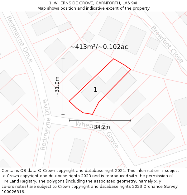 1, WHERNSIDE GROVE, CARNFORTH, LA5 9XH: Plot and title map