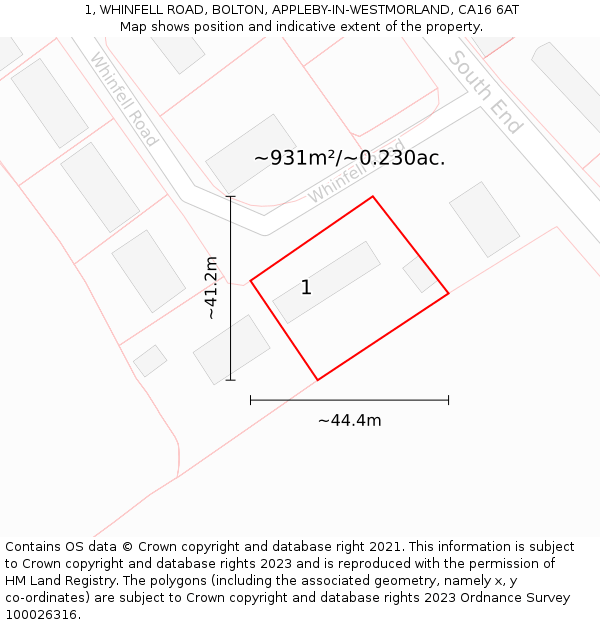 1, WHINFELL ROAD, BOLTON, APPLEBY-IN-WESTMORLAND, CA16 6AT: Plot and title map