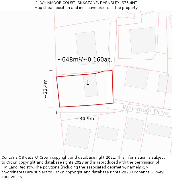 1, WHINMOOR COURT, SILKSTONE, BARNSLEY, S75 4NT: Plot and title map