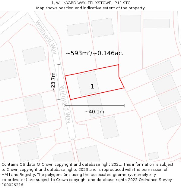 1, WHINYARD WAY, FELIXSTOWE, IP11 9TG: Plot and title map