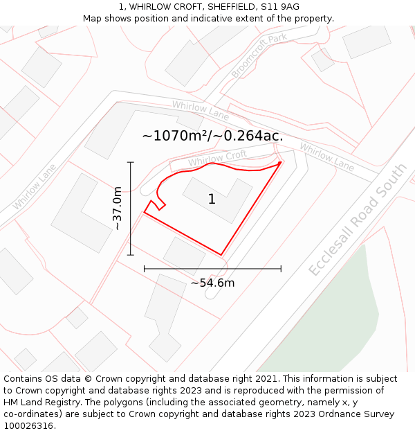 1, WHIRLOW CROFT, SHEFFIELD, S11 9AG: Plot and title map