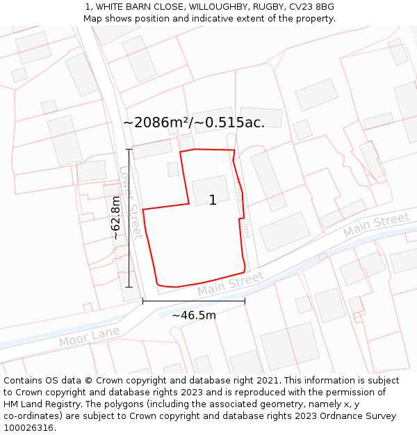 1, WHITE BARN CLOSE, WILLOUGHBY, RUGBY, CV23 8BG: Plot and title map