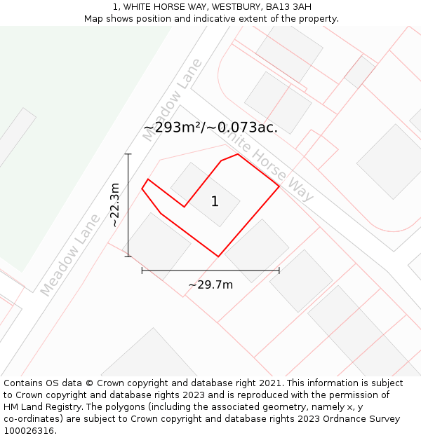 1, WHITE HORSE WAY, WESTBURY, BA13 3AH: Plot and title map