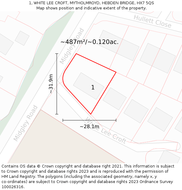 1, WHITE LEE CROFT, MYTHOLMROYD, HEBDEN BRIDGE, HX7 5QS: Plot and title map