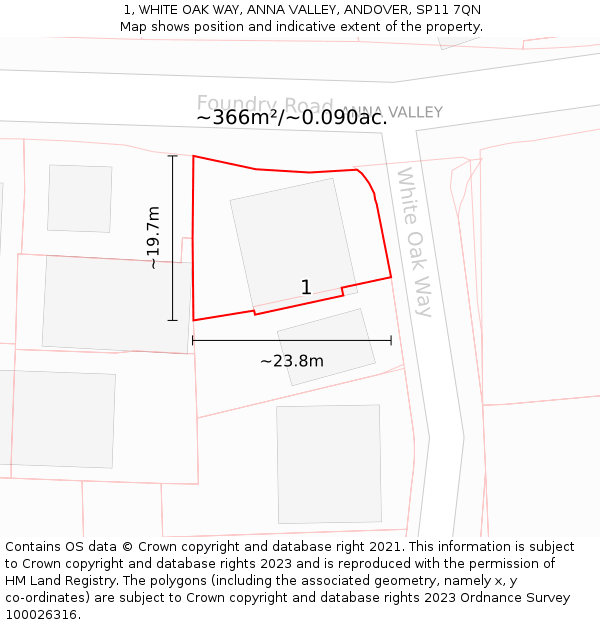 1, WHITE OAK WAY, ANNA VALLEY, ANDOVER, SP11 7QN: Plot and title map