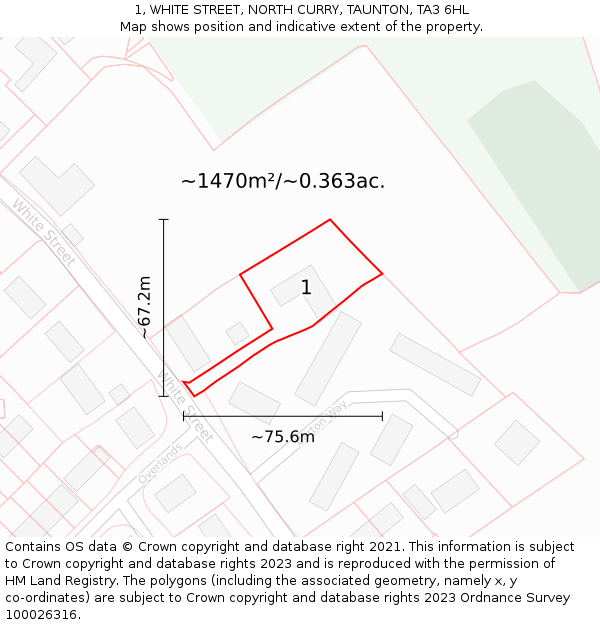 1, WHITE STREET, NORTH CURRY, TAUNTON, TA3 6HL: Plot and title map