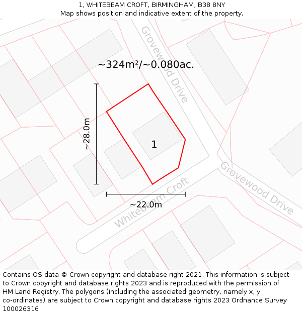 1, WHITEBEAM CROFT, BIRMINGHAM, B38 8NY: Plot and title map