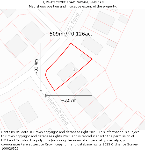 1, WHITECROFT ROAD, WIGAN, WN3 5PS: Plot and title map