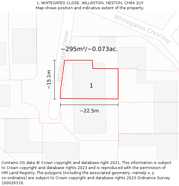 1, WHITEGATES CLOSE, WILLASTON, NESTON, CH64 2UY: Plot and title map