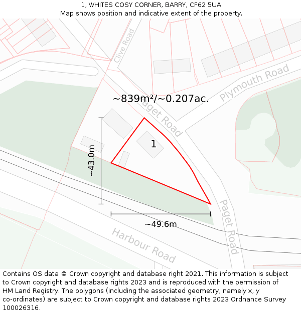 1, WHITES COSY CORNER, BARRY, CF62 5UA: Plot and title map