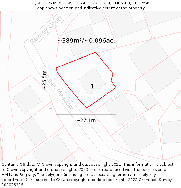 1, WHITES MEADOW, GREAT BOUGHTON, CHESTER, CH3 5SR: Plot and title map