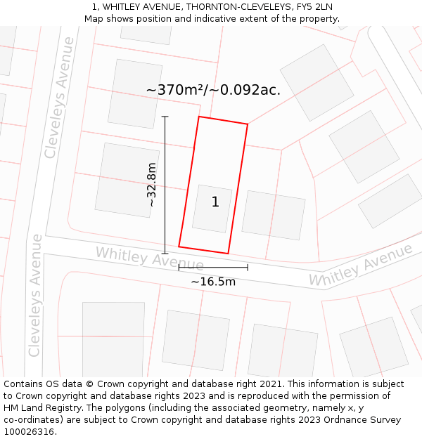 1, WHITLEY AVENUE, THORNTON-CLEVELEYS, FY5 2LN: Plot and title map