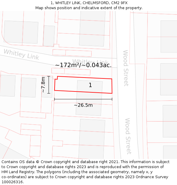 1, WHITLEY LINK, CHELMSFORD, CM2 9FX: Plot and title map