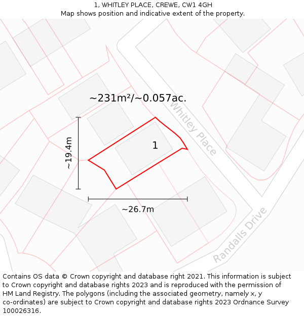 1, WHITLEY PLACE, CREWE, CW1 4GH: Plot and title map