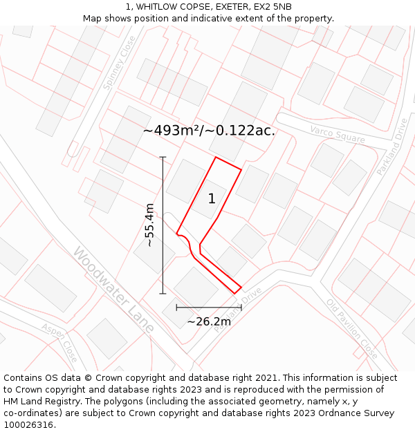 1, WHITLOW COPSE, EXETER, EX2 5NB: Plot and title map