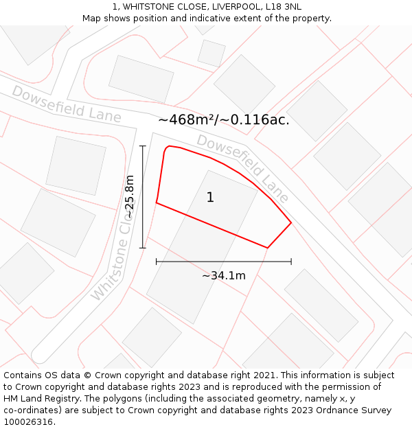 1, WHITSTONE CLOSE, LIVERPOOL, L18 3NL: Plot and title map