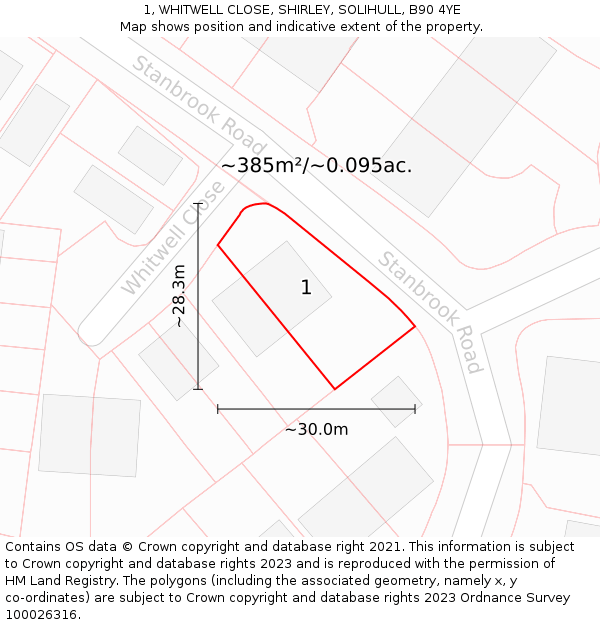 1, WHITWELL CLOSE, SHIRLEY, SOLIHULL, B90 4YE: Plot and title map