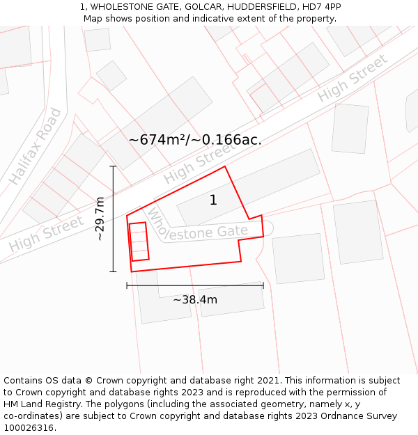 1, WHOLESTONE GATE, GOLCAR, HUDDERSFIELD, HD7 4PP: Plot and title map