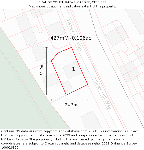 1, WILDE COURT, RADYR, CARDIFF, CF15 8BF: Plot and title map