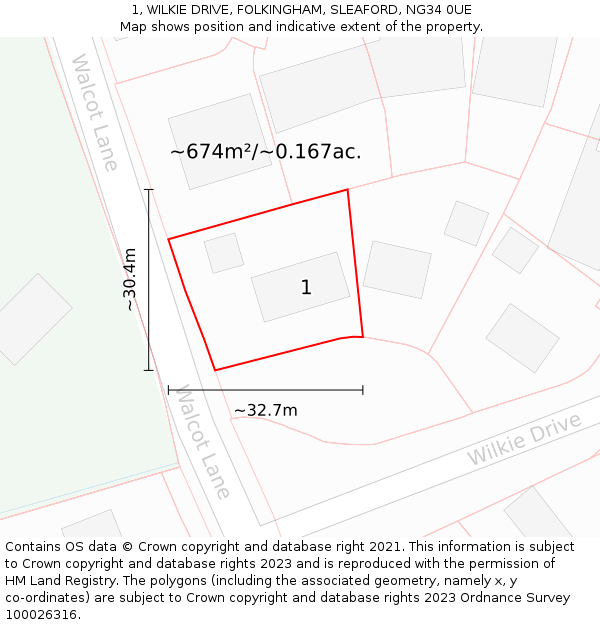 1, WILKIE DRIVE, FOLKINGHAM, SLEAFORD, NG34 0UE: Plot and title map