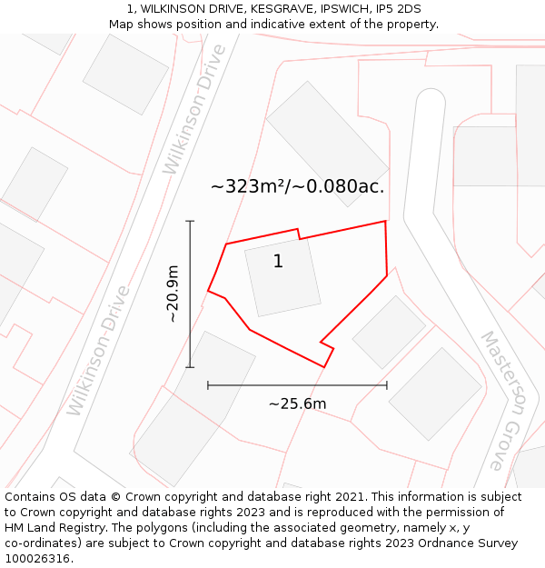 1, WILKINSON DRIVE, KESGRAVE, IPSWICH, IP5 2DS: Plot and title map