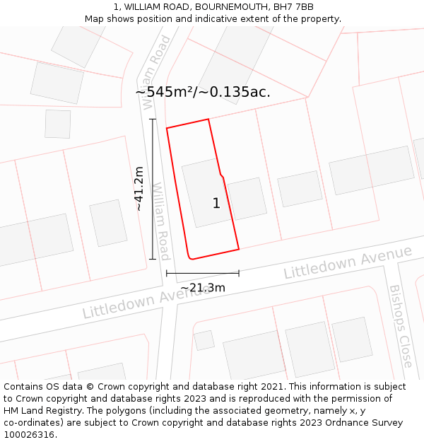 1, WILLIAM ROAD, BOURNEMOUTH, BH7 7BB: Plot and title map