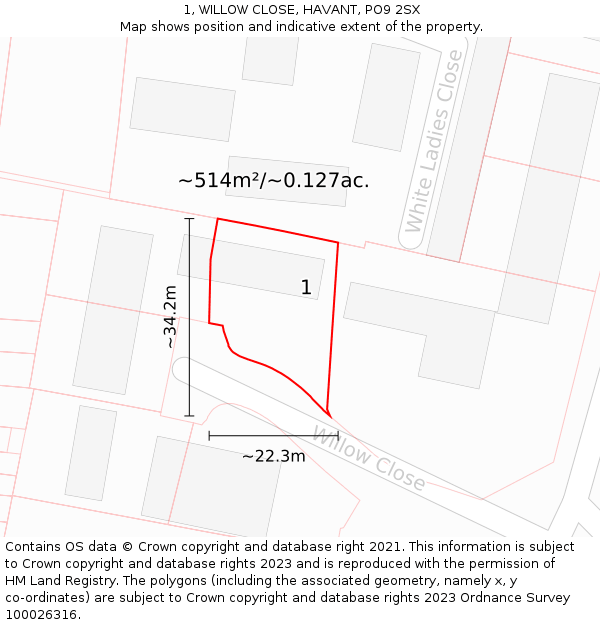 1, WILLOW CLOSE, HAVANT, PO9 2SX: Plot and title map