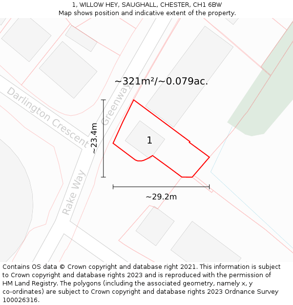 1, WILLOW HEY, SAUGHALL, CHESTER, CH1 6BW: Plot and title map