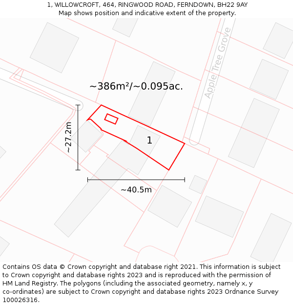 1, WILLOWCROFT, 464, RINGWOOD ROAD, FERNDOWN, BH22 9AY: Plot and title map