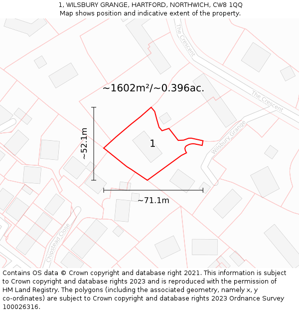 1, WILSBURY GRANGE, HARTFORD, NORTHWICH, CW8 1QQ: Plot and title map