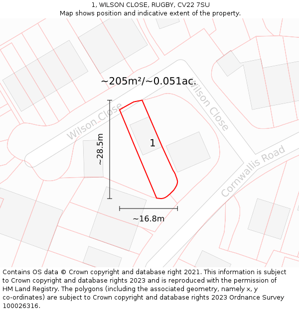 1, WILSON CLOSE, RUGBY, CV22 7SU: Plot and title map