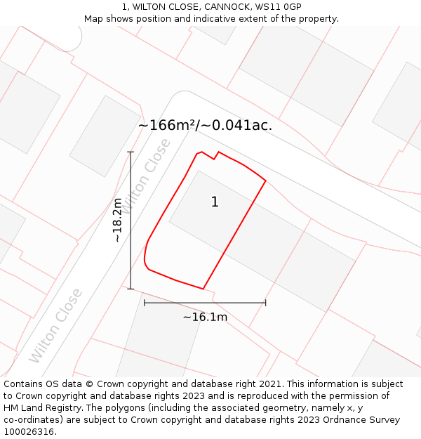 1, WILTON CLOSE, CANNOCK, WS11 0GP: Plot and title map