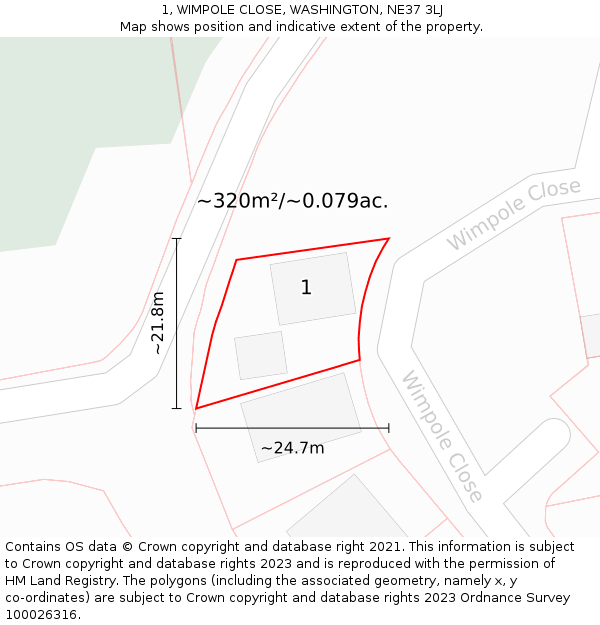 1, WIMPOLE CLOSE, WASHINGTON, NE37 3LJ: Plot and title map