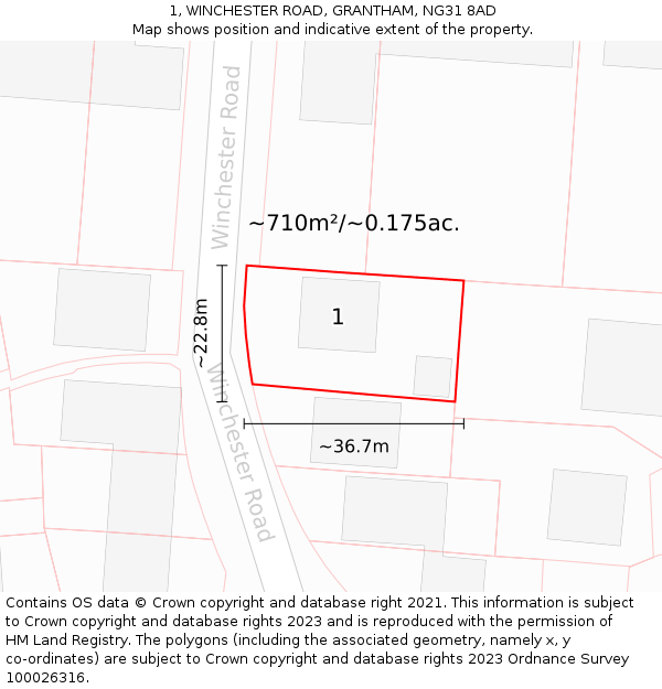 1, WINCHESTER ROAD, GRANTHAM, NG31 8AD: Plot and title map