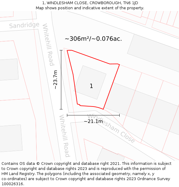 1, WINDLESHAM CLOSE, CROWBOROUGH, TN6 1JD: Plot and title map