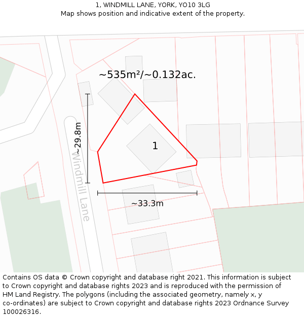 1, WINDMILL LANE, YORK, YO10 3LG: Plot and title map