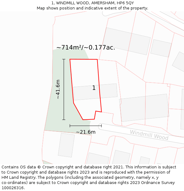 1, WINDMILL WOOD, AMERSHAM, HP6 5QY: Plot and title map