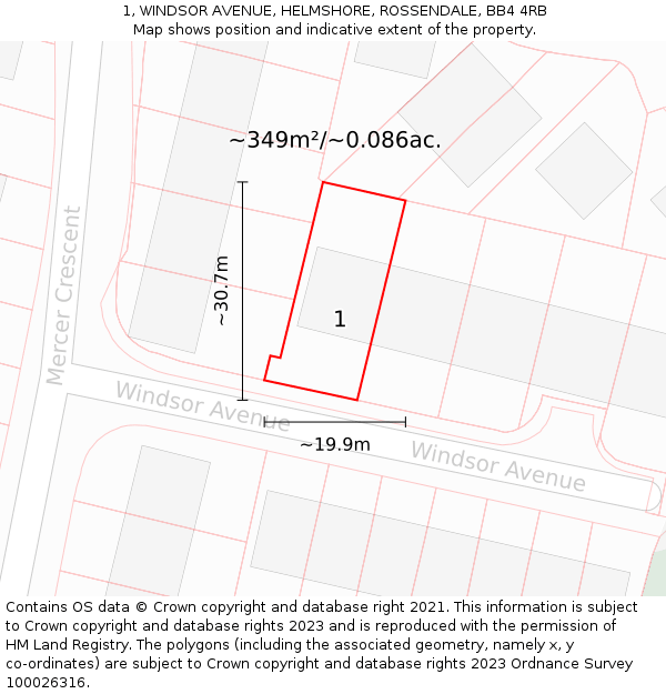 1, WINDSOR AVENUE, HELMSHORE, ROSSENDALE, BB4 4RB: Plot and title map