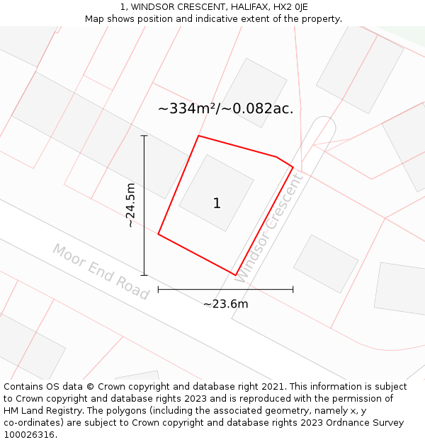 1, WINDSOR CRESCENT, HALIFAX, HX2 0JE: Plot and title map