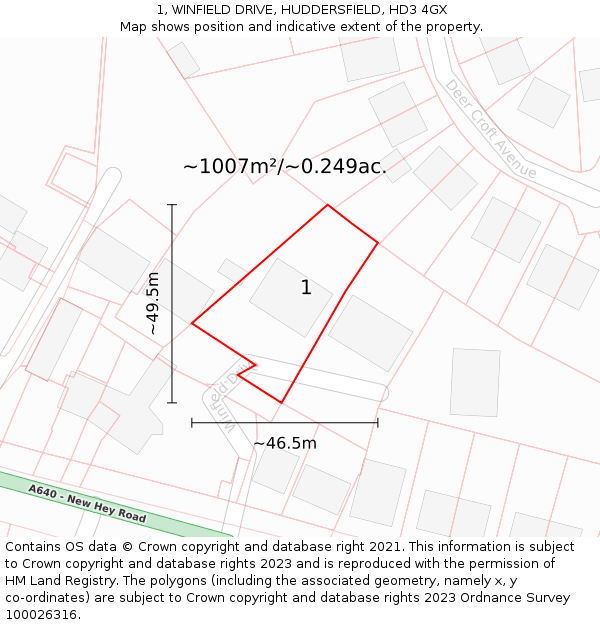 1, WINFIELD DRIVE, HUDDERSFIELD, HD3 4GX: Plot and title map