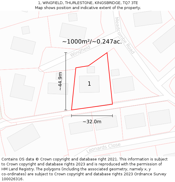 1, WINGFIELD, THURLESTONE, KINGSBRIDGE, TQ7 3TE: Plot and title map