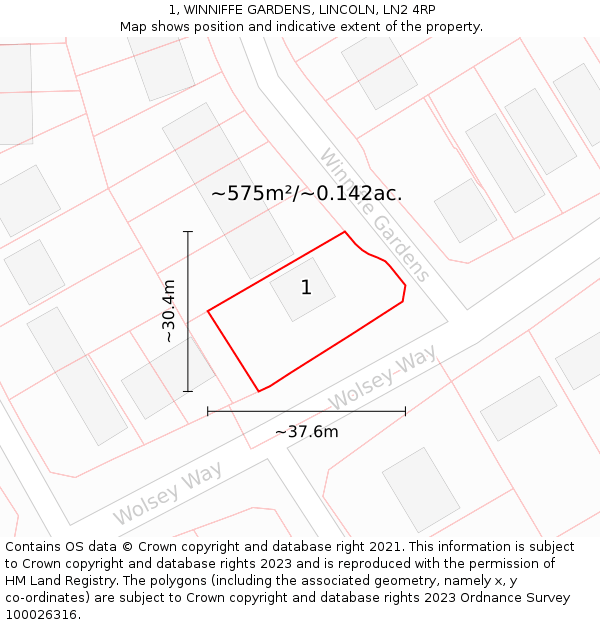1, WINNIFFE GARDENS, LINCOLN, LN2 4RP: Plot and title map