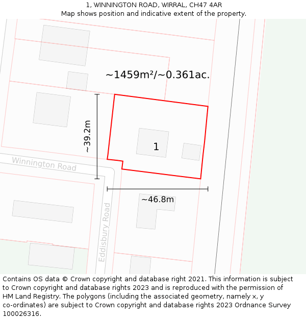 1, WINNINGTON ROAD, WIRRAL, CH47 4AR: Plot and title map