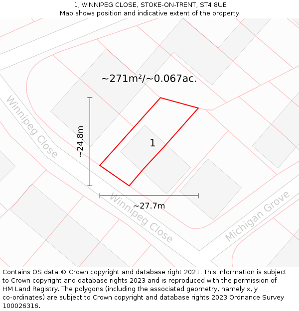 1, WINNIPEG CLOSE, STOKE-ON-TRENT, ST4 8UE: Plot and title map