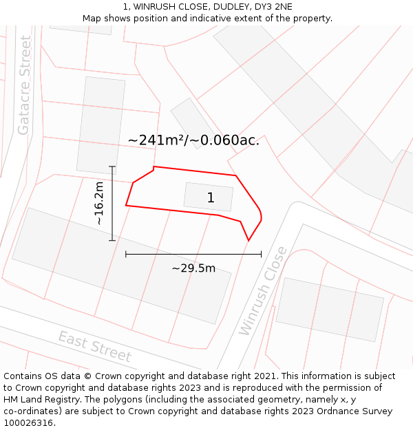 1, WINRUSH CLOSE, DUDLEY, DY3 2NE: Plot and title map