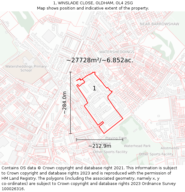 1, WINSLADE CLOSE, OLDHAM, OL4 2SG: Plot and title map