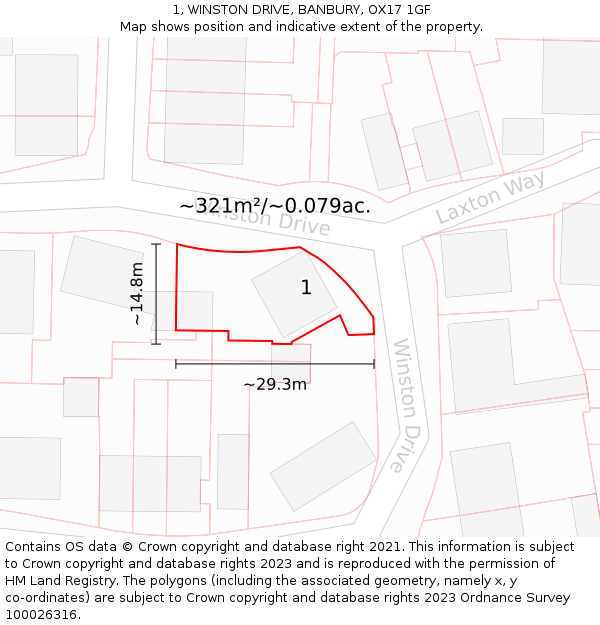 1, WINSTON DRIVE, BANBURY, OX17 1GF: Plot and title map