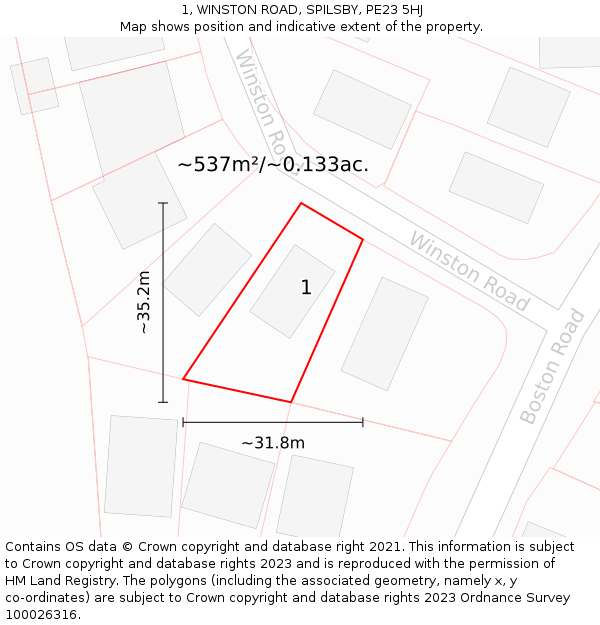 1, WINSTON ROAD, SPILSBY, PE23 5HJ: Plot and title map