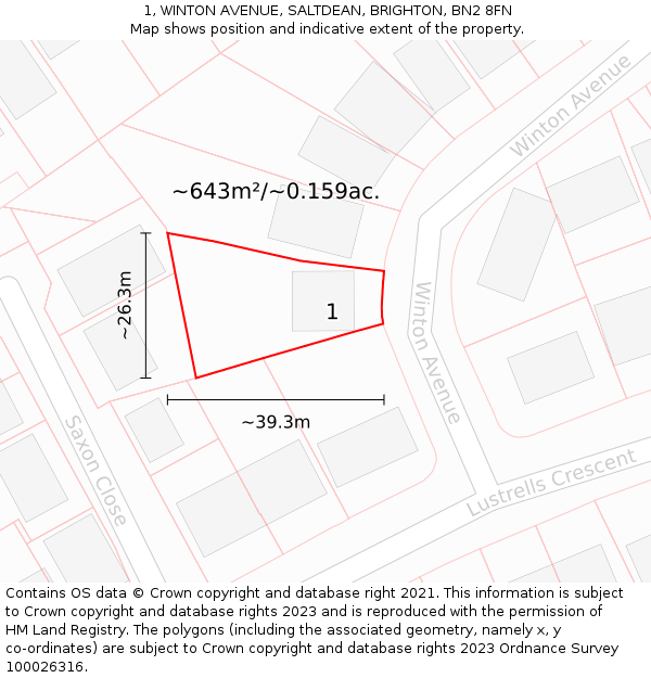 1, WINTON AVENUE, SALTDEAN, BRIGHTON, BN2 8FN: Plot and title map